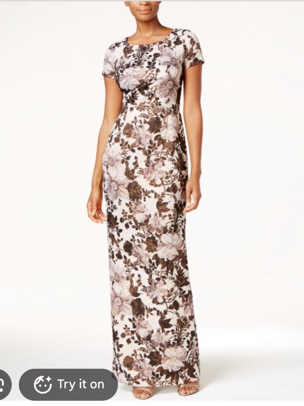 Elegant Floral Sheath Dress in Brown tan